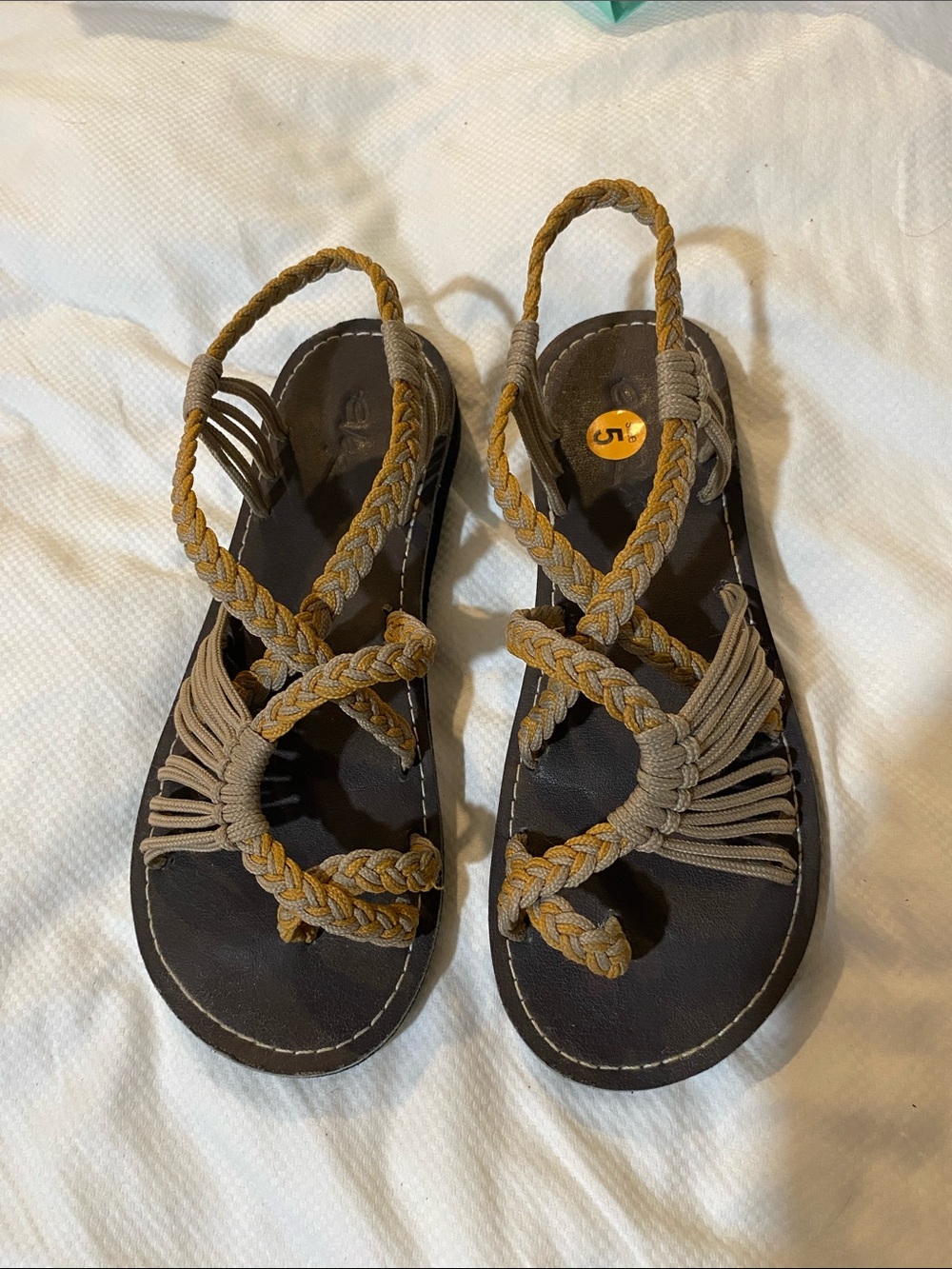 Braided Slingback Women's Sandals in Taupe and Mustard